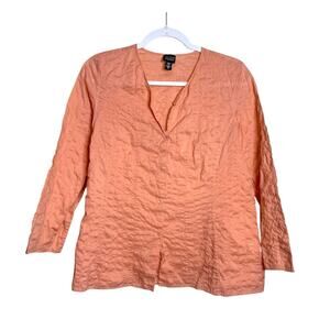 Eileen Fisher ButtonUp Blouse‎ Women M Peach Collared Long Sleeve Lagenlook